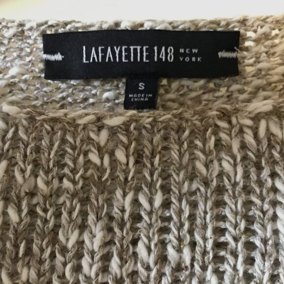 LAFAYETTE 148 Open Knit Linen Cotton Sweater S Taupe Gray Layering Lightweight - Picture 3 of 10